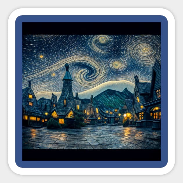 Starry Night Over Hogsmeade Village Sticker by Grassroots Green